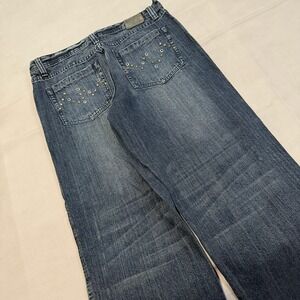 Flypaper Y2K Men Relax Straight Whisker Jean Blue Denim Skater Street 32x30-7493
